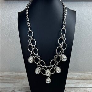 Elegant Silver Statement Necklace with Glass Accents